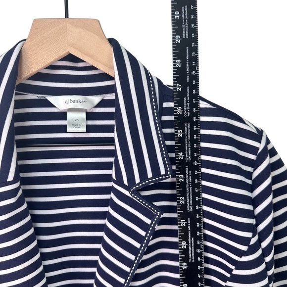 CJ Banks Navy White Stripe Single Button Long Sleeve Notched Lapel Blazer 2X - Picture 10 of 12